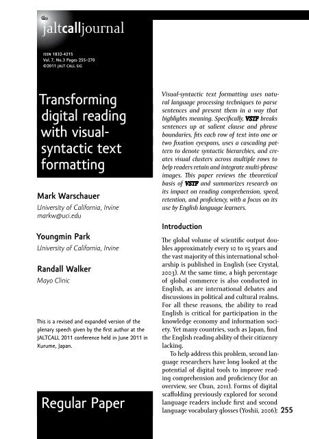 Transforming digital reading with visual- syntactic text formatting ...