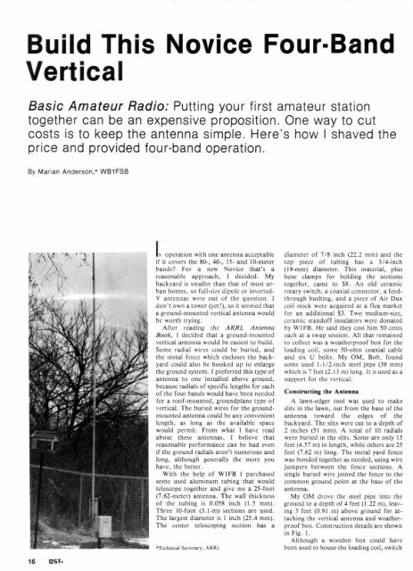 Build This Novice Four Band Vertical - ARRL