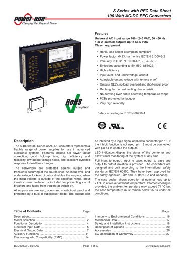 S Series with PFC Data Sheet 100 Watt AC-DC PFC ... - Power-One