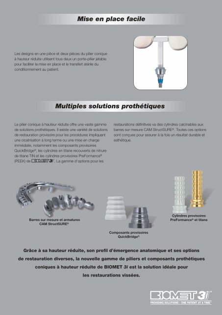 Pilier conique à hauteur réduite - BIOMET 3i