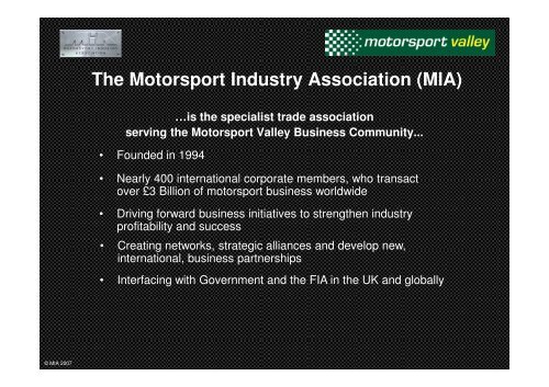 The MIA and Motorsport Valley® - Motorsport Industry Association