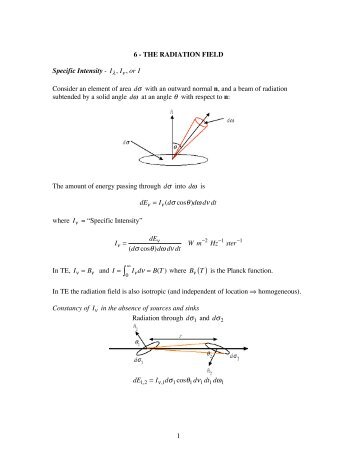 1 6 - THE RADIATION FIELD Specific Intensity - I , I , or I ... - Physics