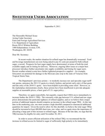 SUA Letter to Under Secretary Scuse Requesting a TRQ Increase