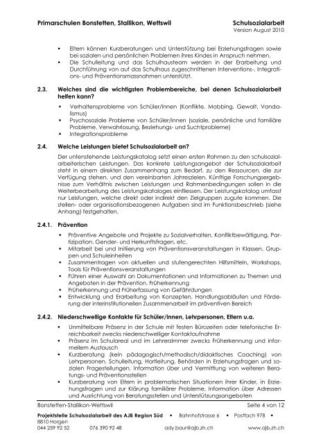 Schulsozialarbeit Primarschulen Bonstetten âStallikon â Wettswil