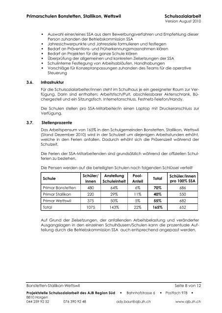 Schulsozialarbeit Primarschulen Bonstetten âStallikon â Wettswil