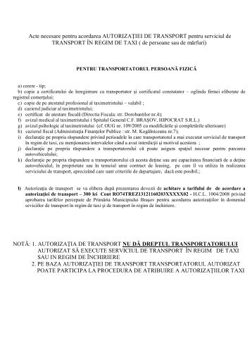 Autorizatie de transport in regim de taxi - Primaria Municipiului Brasov