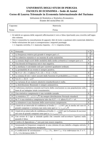 Fac-simile esame 1 - Dipartimento di Statistica - UniversitÃ  degli ...