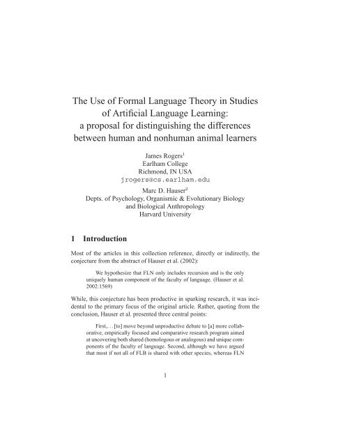 The Use of Formal Language Theory in Studies of Artificial - CiteSeerX