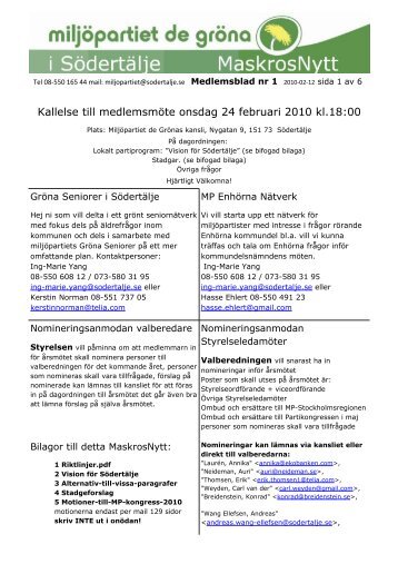 Kallelse till medlemsmÃ¶te onsdag 24 februari 2010 kl.18:00