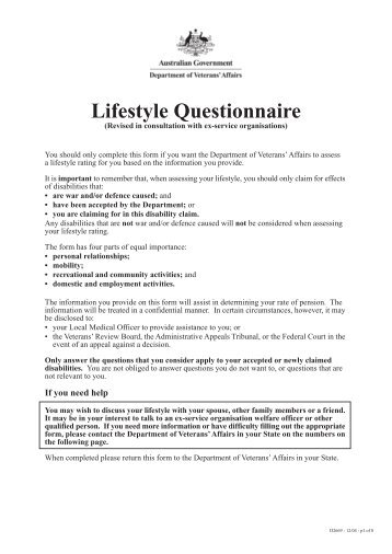 Lifestyle Questionnaire - Veterans' Review Board