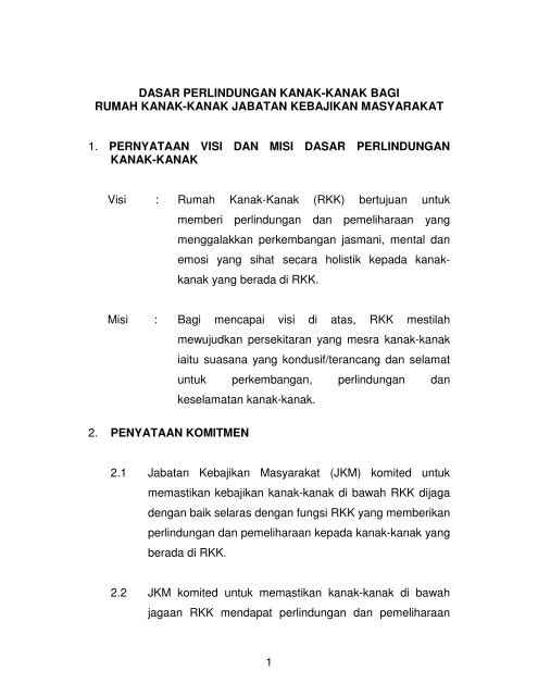 1 DASAR PERLINDUNGAN KANAK-KANAK BAGI RUMAH ... - kpwkm