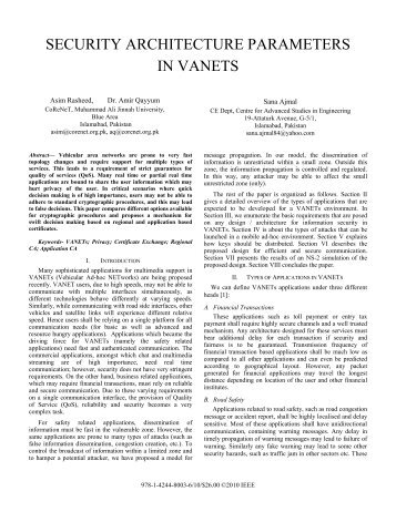SECURITY ARCHITECTURE PARAMETERS IN VANETS