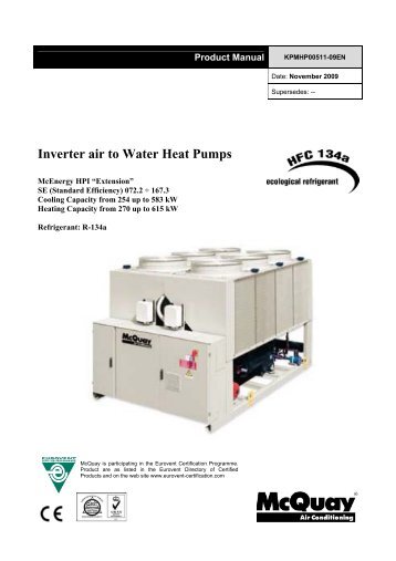 Specifications McEnergy HPI âExtensionâ SE-LN - McQuay