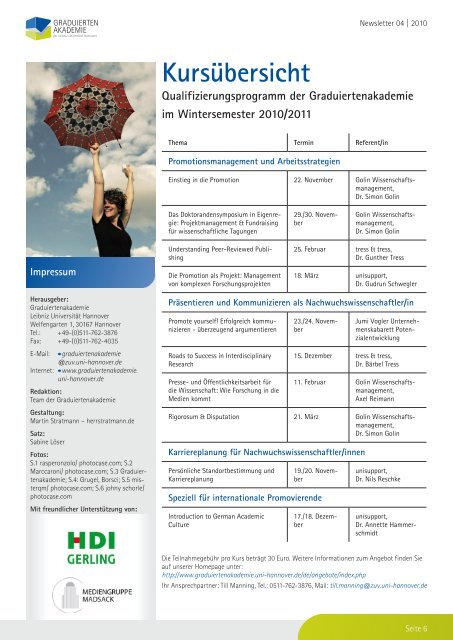 Newsletter 04/2010 - Graduiertenakademie - Leibniz UniversitÃ¤t ...