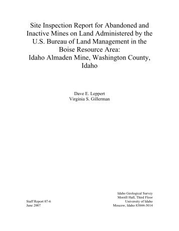 Site Inspection Report for Abandoned and Inactive Mines - Idaho ...