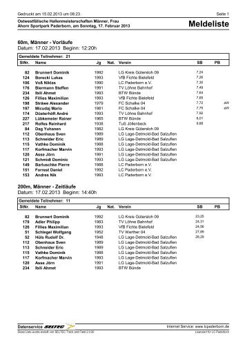 Meldeliste - LC Paderborn