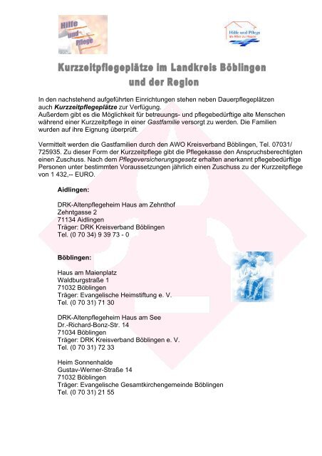 Kurzzeitpflege In Der Region Herrenberg