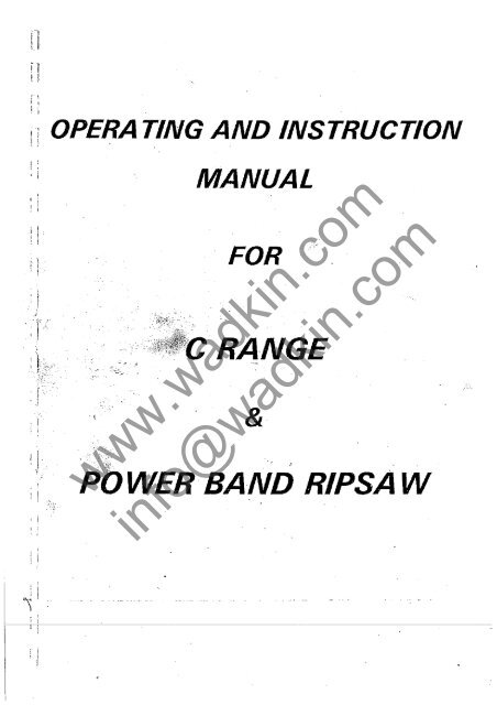 Wadkin C5 C6 C7 C8 C9 Bandsaw Manual and Parts List