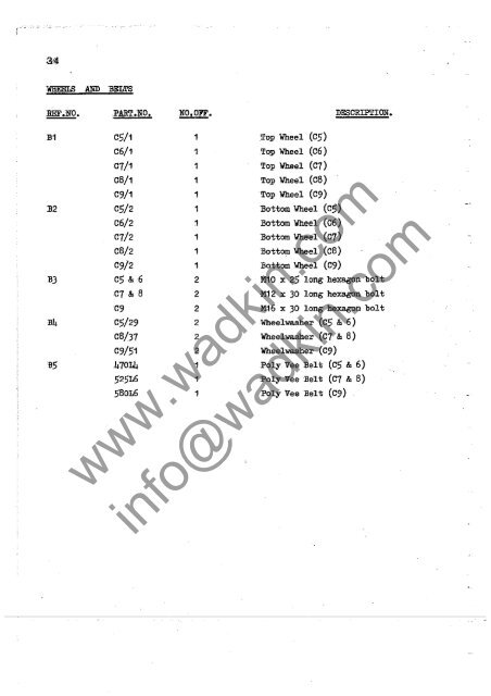 Wadkin C5 C6 C7 C8 C9 Bandsaw Manual and Parts List