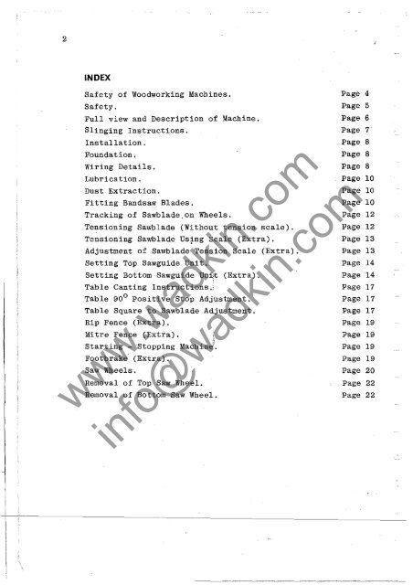 Wadkin C5 C6 C7 C8 C9 Bandsaw Manual and Parts List