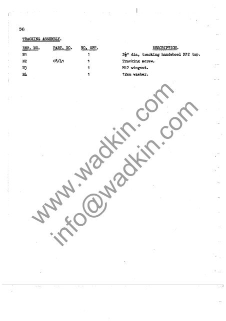 Wadkin C5 C6 C7 C8 C9 Bandsaw Manual and Parts List