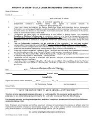 Affidavit of Exempt Status Under the Workers' Compensation Act