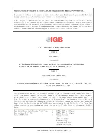 IGB CORPORATION BERHAD (5745-A)