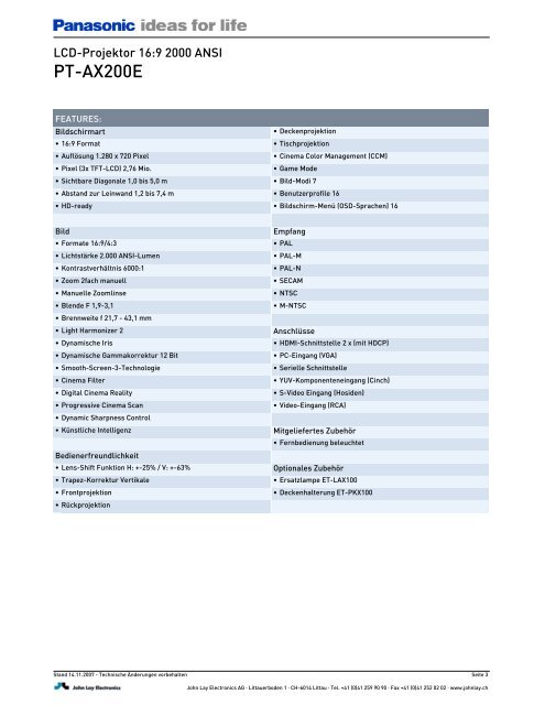 Datenblatt PT-AX200E - Kuhlmann