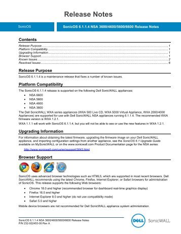 SonicOS 6.1.1.4 Release Notes for NSA 3600/4600 ... - SonicWALL