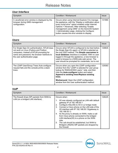 SonicOS 6.1.1.4 Release Notes for NSA 3600/4600 ... - SonicWALL