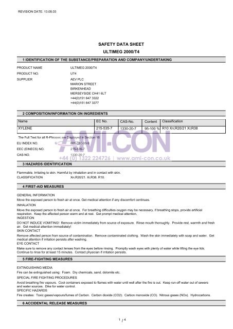 SAFETY DATA SHEET ULTIMEG 2000/T4 - AMI-CON