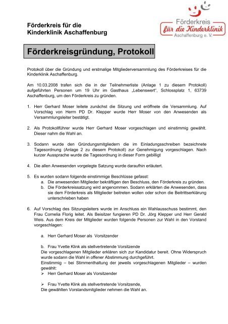 Förderkreis für die Kinderklinik Aschaffenburg Förderkreisgründung ...