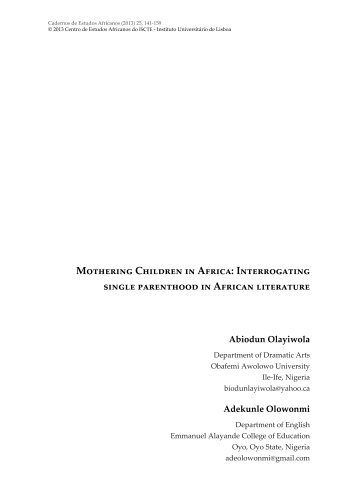 Interrogating single parenthood in African literature - SciELO