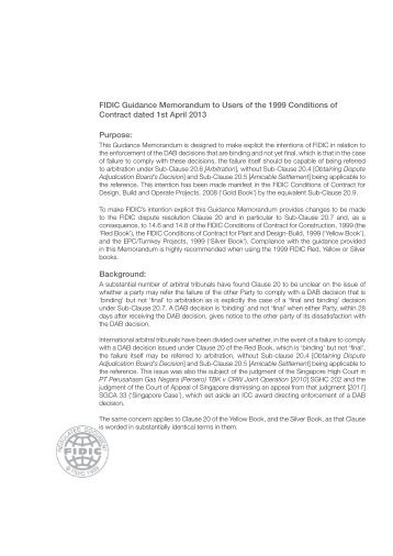 FIDIC Guidance Memorandum to Users of the 1999 Conditions of ...