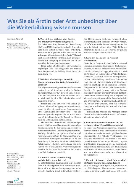 Was Sie über die Weiterbildung wissen müssen - FMH