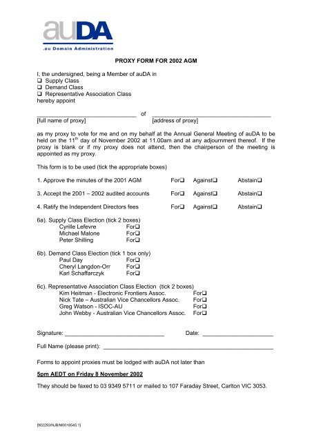 Proxy Form PDF AuDA
