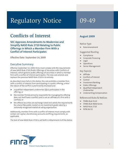 Regulatory Notice 09-49 - finra