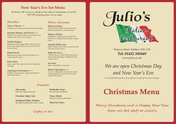 Christmas Menu 2010 - Julio's Italian Restaurant in Halifax