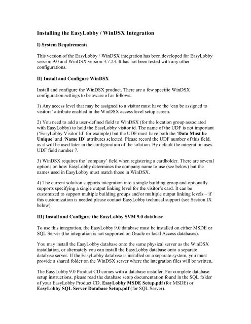 Installing the EasyLobby / WinDSX Integration - DSX Access ...