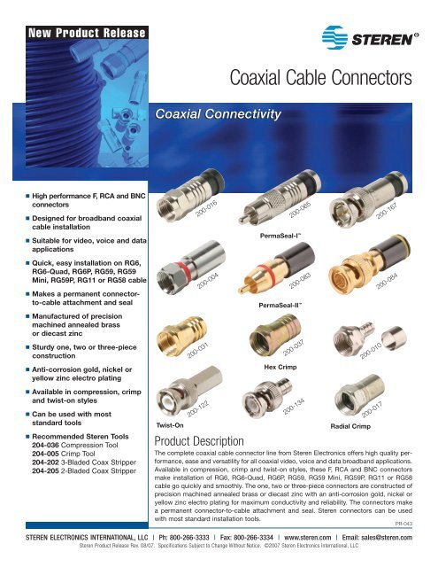 Coaxial Cable Connectors - Steren Electronics