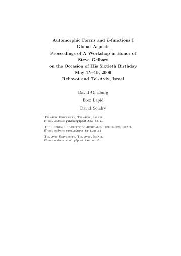 Automorphic Forms and L-functions I Global Aspects - The Einstein ...