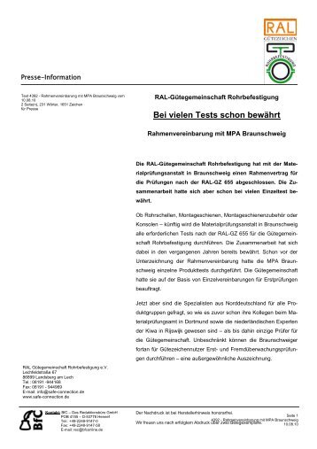 Rahmenvereinbarung mit MPA Braunschweig - Waschzettel.de