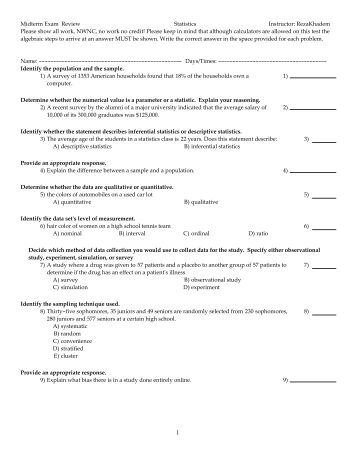 Midterm Exam Review Finite Mathematics Instructor