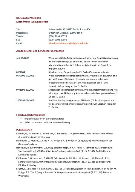 Dr. Claudia Pöhlmann Mathematik (Sekundarstufe I ... - IQB