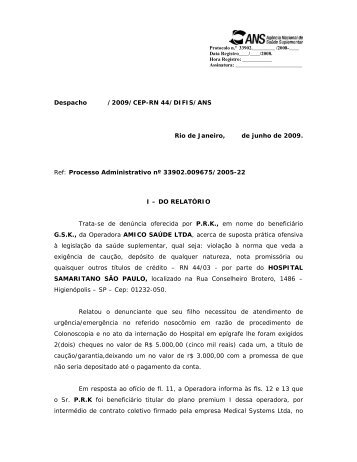 Despacho /2009/CEP-RN 44/DIFIS/ANS Rio de Janeiro, de junho ...