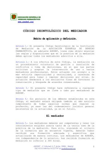 código deontológico del mediador - Asociación Española de ...