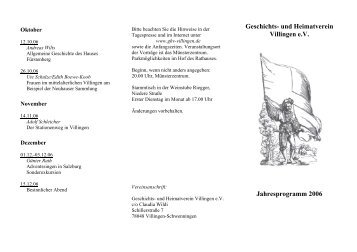 Geschichts- und Heimatverein Villingen e.V. Jahresprogramm 2006
