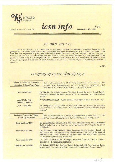rcsn info - Historique de l'ICSN - CNRS