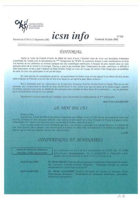 rcsn info - Historique de l'ICSN - CNRS