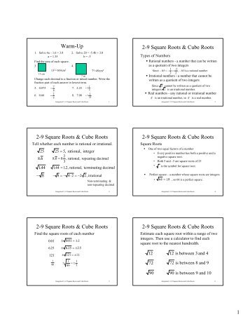 2-9 Square Roots and Cube Roots notes